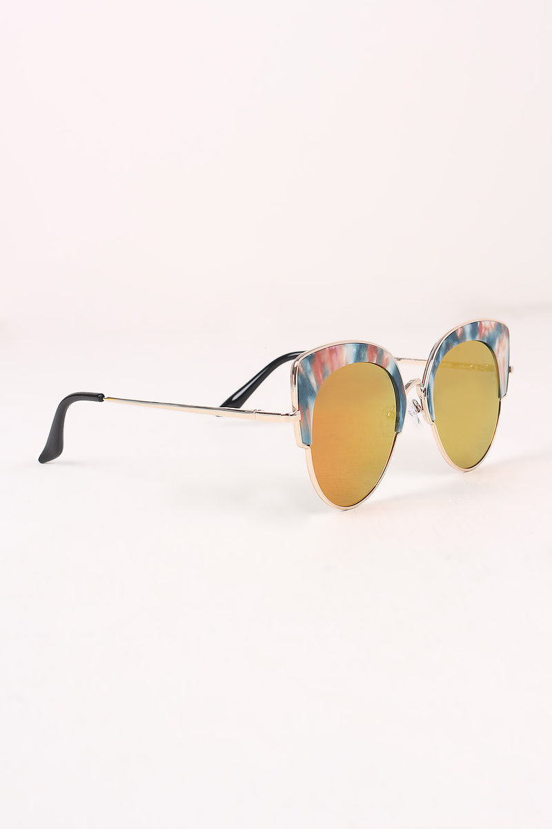 Marble Accent Plastic Frame Cat Eye Mirrored Sunglasses - YuppyCollections