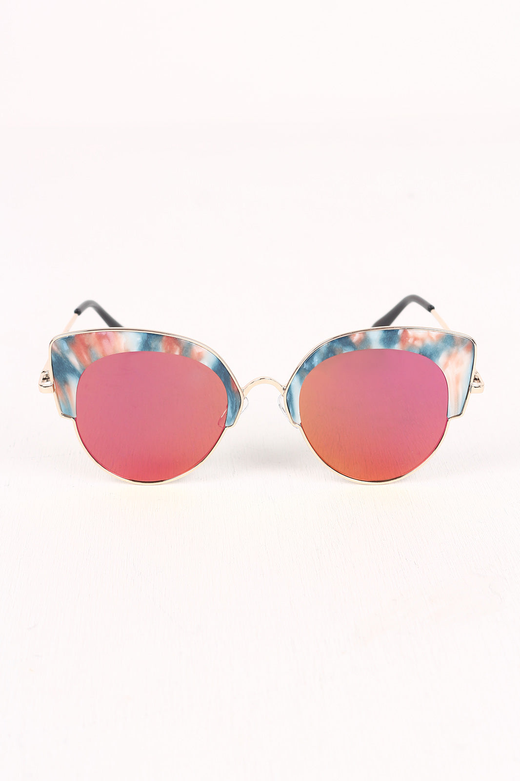 Marble Accent Plastic Frame Cat Eye Mirrored Sunglasses - YuppyCollections