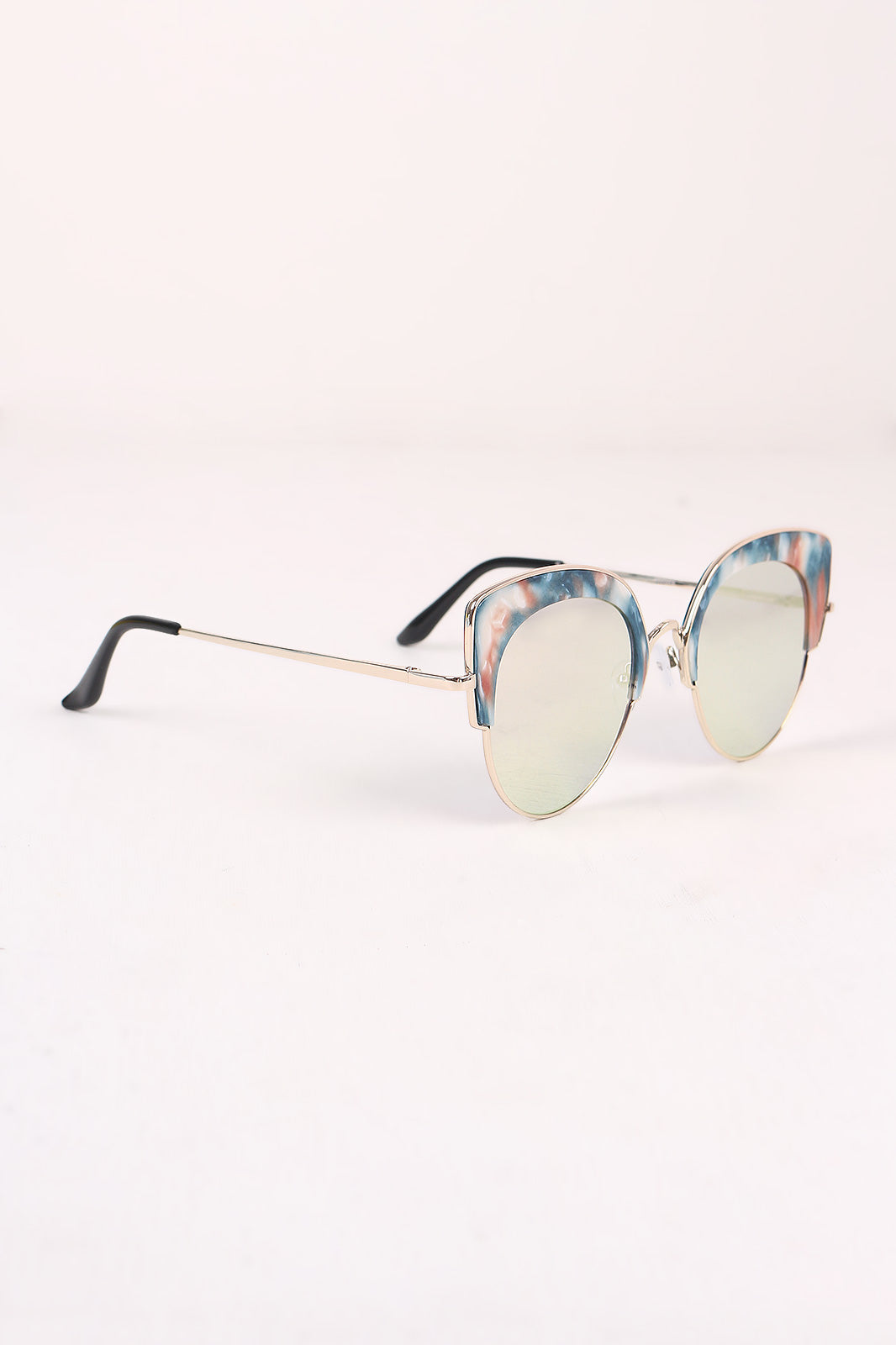 Marble Accent Plastic Frame Cat Eye Mirrored Sunglasses - YuppyCollections