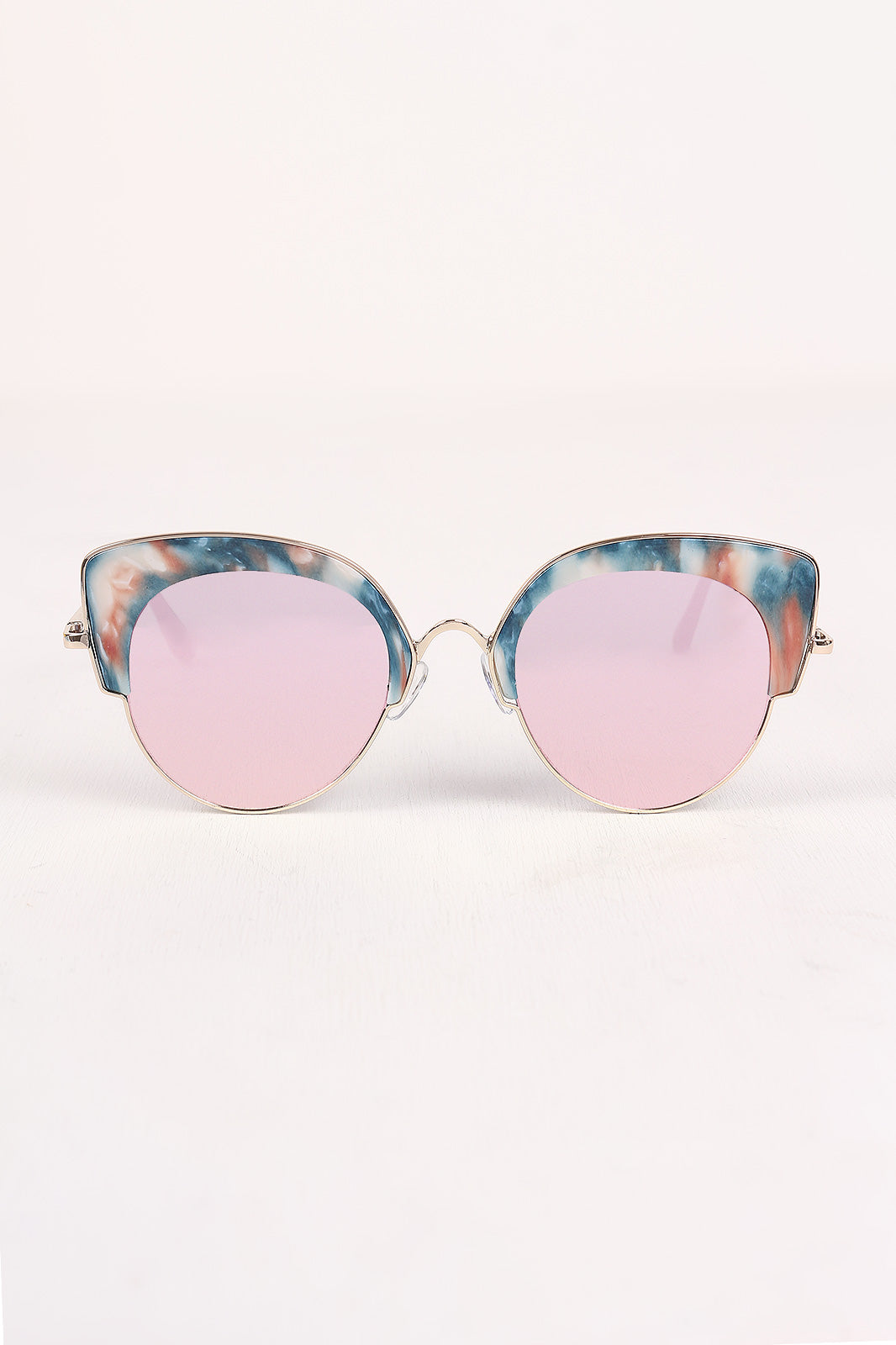 Marble Accent Plastic Frame Cat Eye Mirrored Sunglasses - YuppyCollections