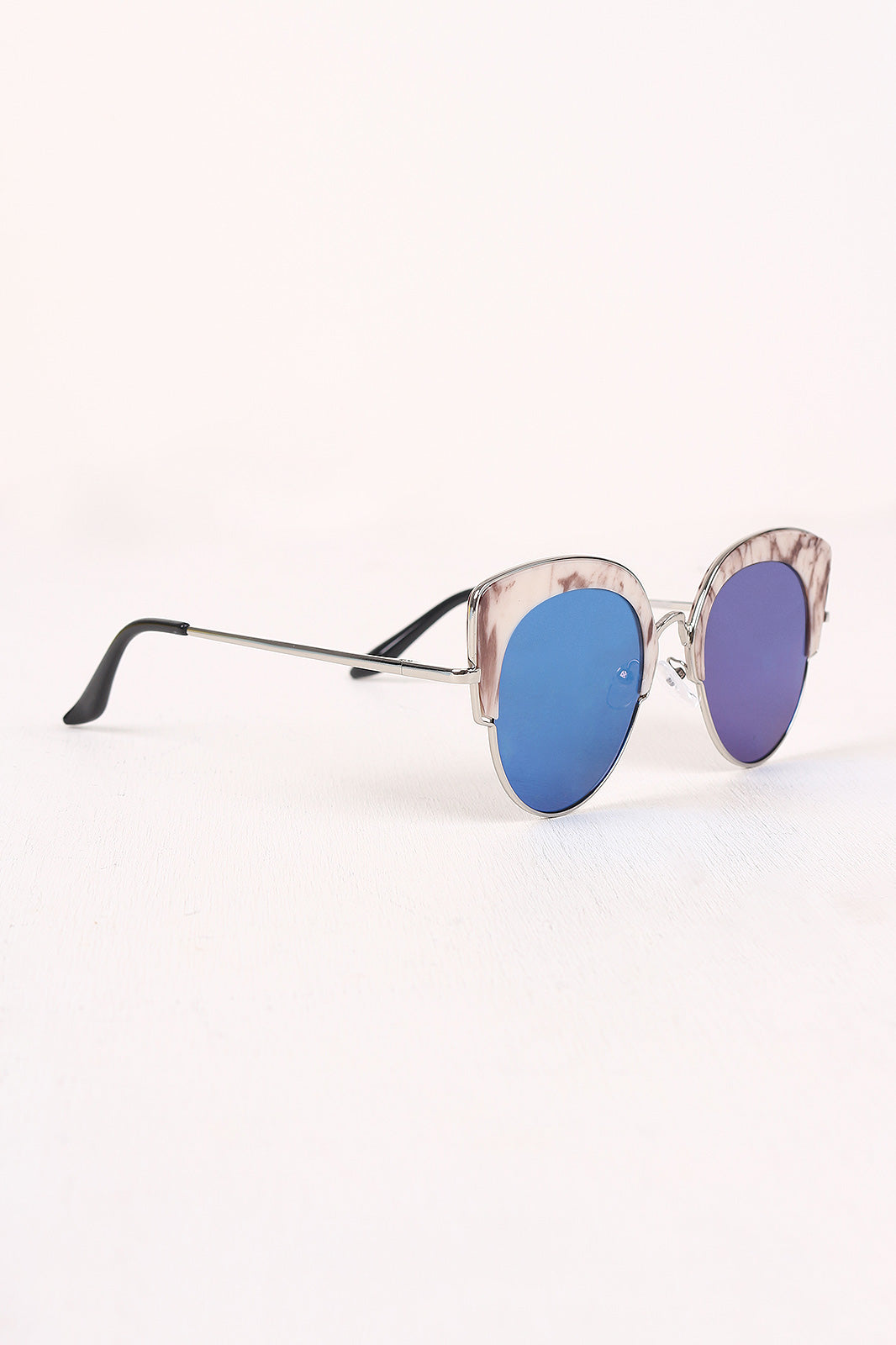 Marble Accent Plastic Frame Cat Eye Mirrored Sunglasses - YuppyCollections