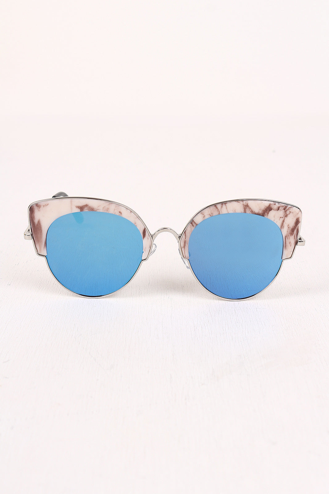 Marble Accent Plastic Frame Cat Eye Mirrored Sunglasses - YuppyCollections