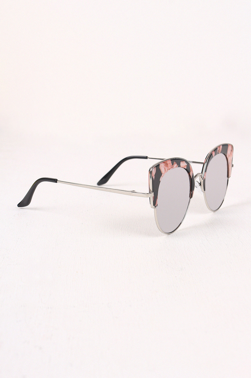 Marble Accent Plastic Frame Cat Eye Mirrored Sunglasses - YuppyCollections