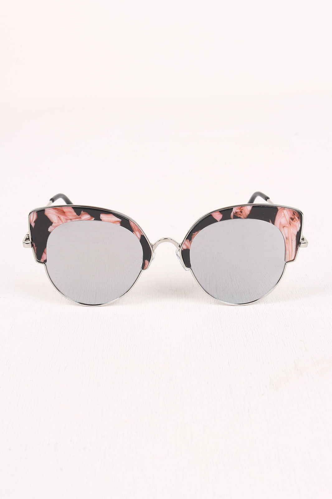 Marble Accent Plastic Frame Cat Eye Mirrored Sunglasses - YuppyCollections