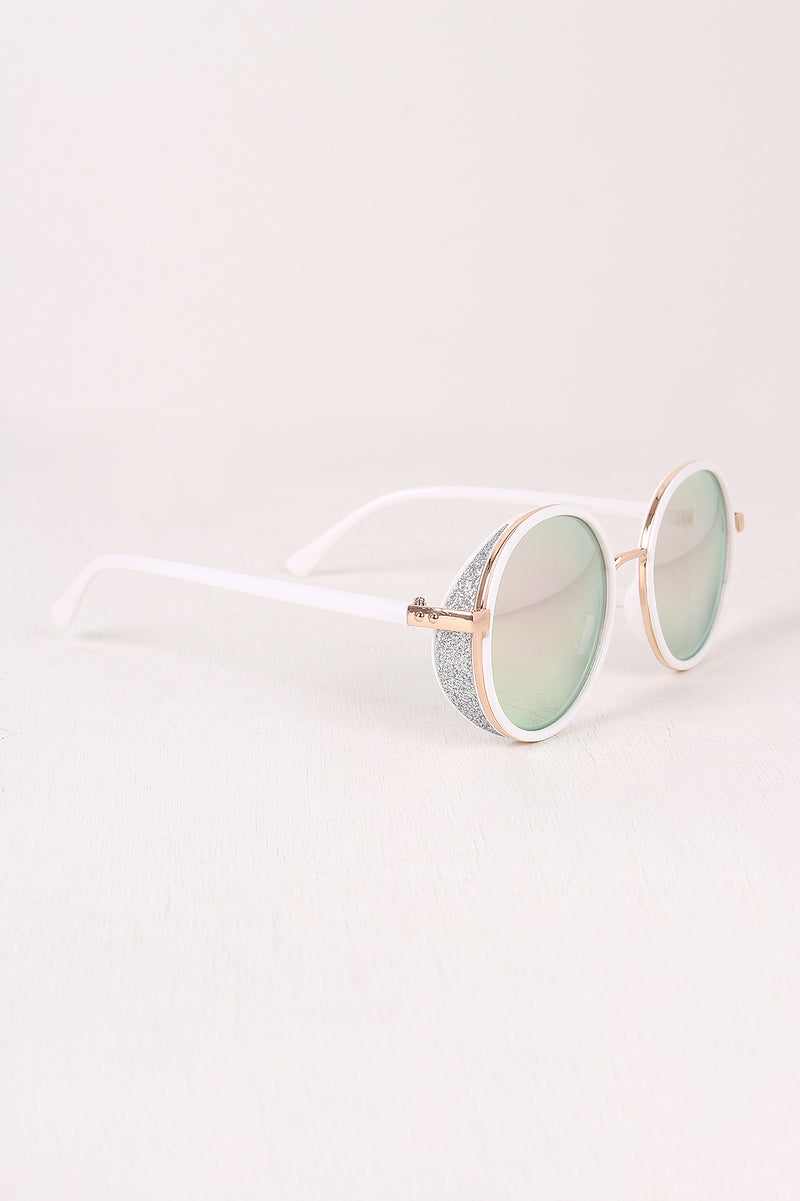 Round Mirrored Glitter Sunglasses - YuppyCollections