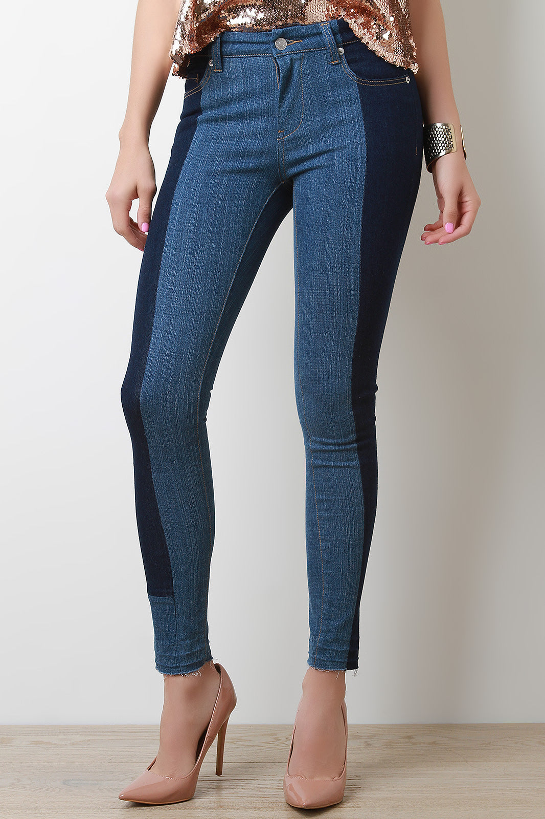 Two-Tone Skinny Denim Jeans - YuppyCollections