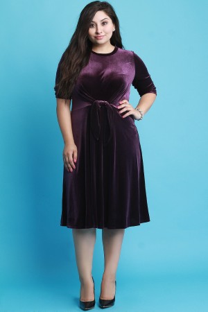 Waist Knotted Velvet Midi Dress - YuppyCollections