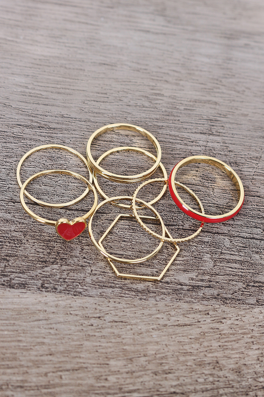 Heart-Shaped Enamel Charm Ring Set - YuppyCollections