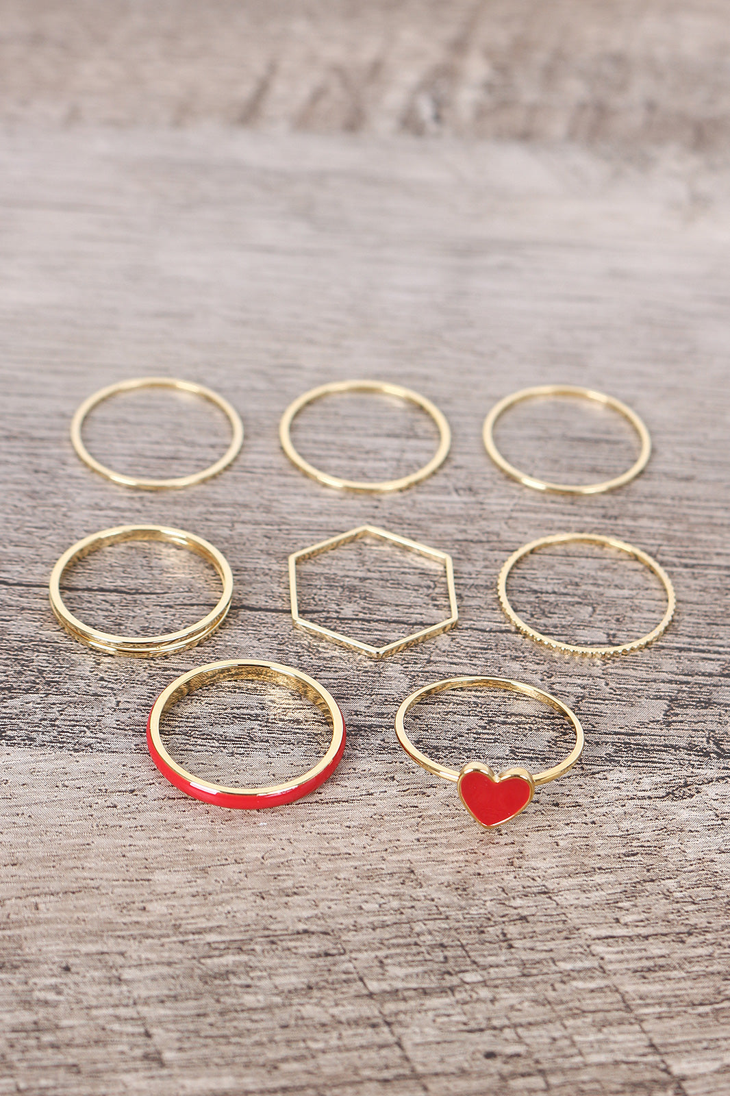 Heart-Shaped Enamel Charm Ring Set - YuppyCollections