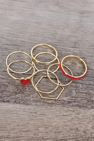 Heart-Shaped Enamel Charm Ring Set - YuppyCollections