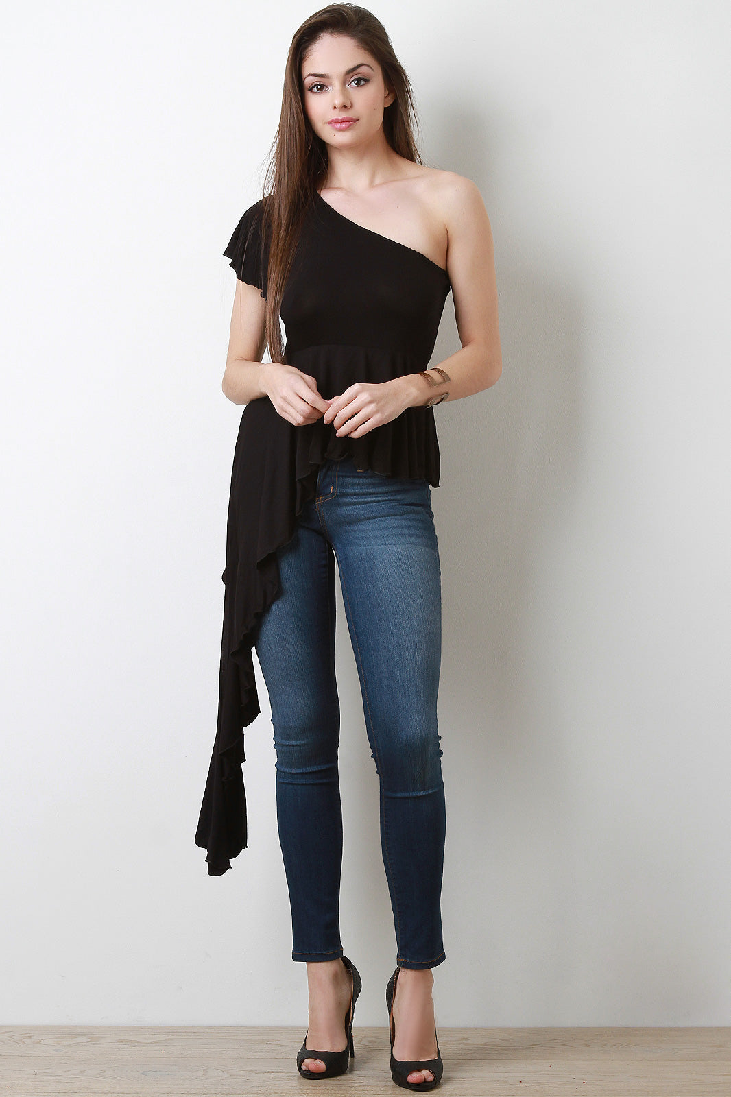 One Shoulder Asymmetrical Peplum Top - YuppyCollections