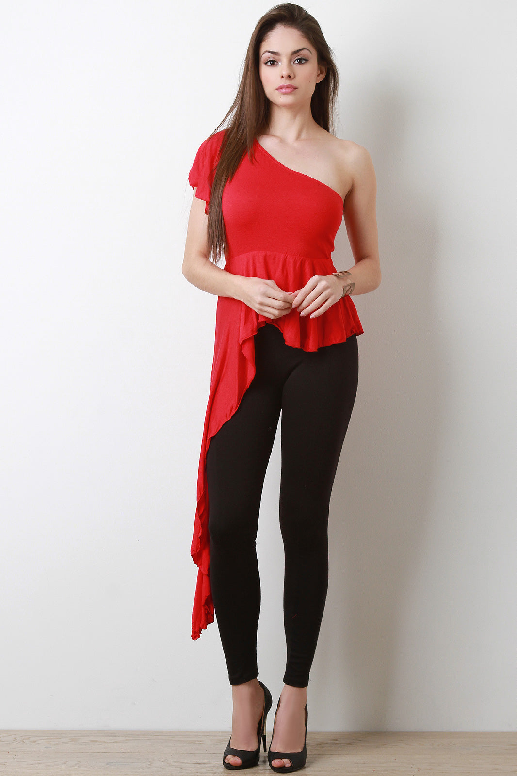 One Shoulder Asymmetrical Peplum Top - YuppyCollections