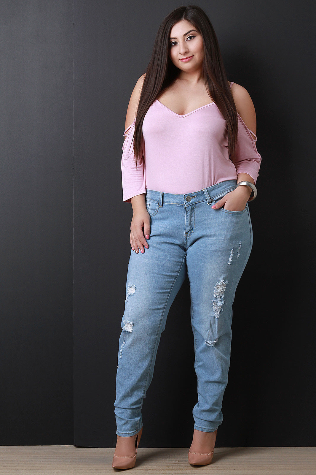 Distressed Mid Rise Denim Jeans - YuppyCollections