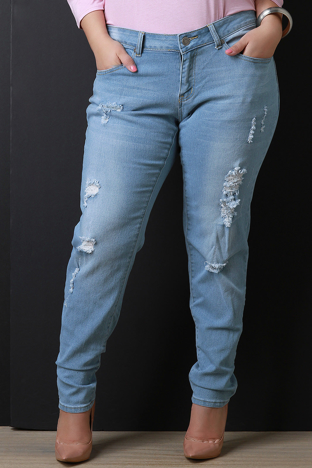 Distressed Mid Rise Denim Jeans - YuppyCollections