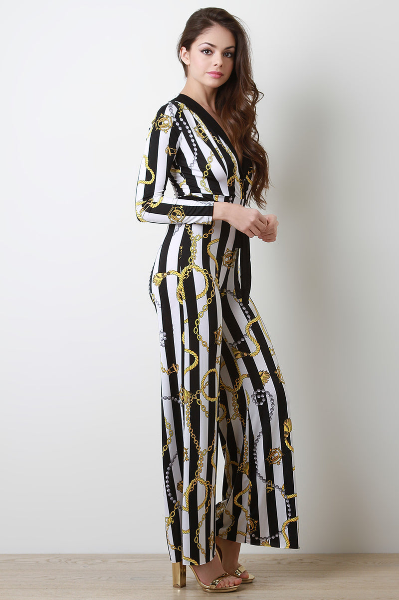 Striped Rope With Chain Printed Jumpsuit - YuppyCollections