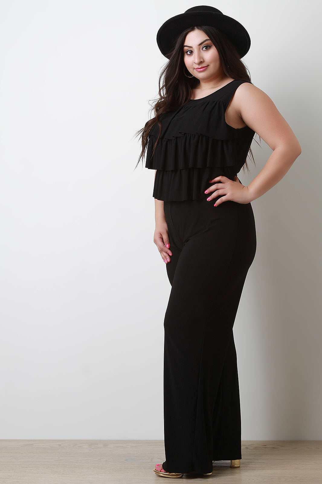 Tiered Ruffle Straight Leg Jumpsuit - YuppyCollections