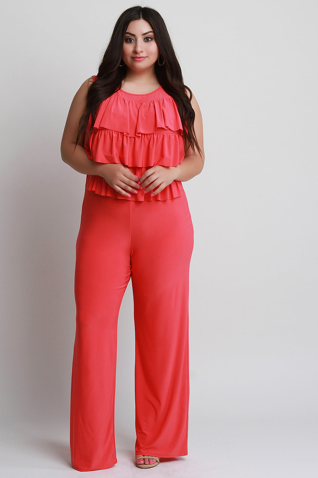 Tiered Ruffle Straight Leg Jumpsuit - YuppyCollections