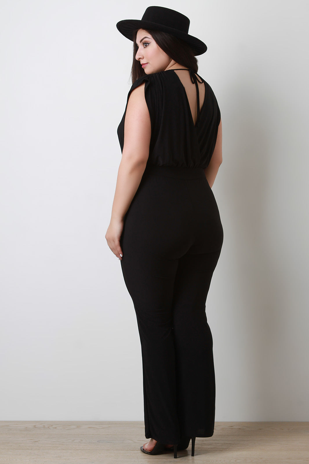 Stretchy Surplice Back Tie Jumpsuit - YuppyCollections