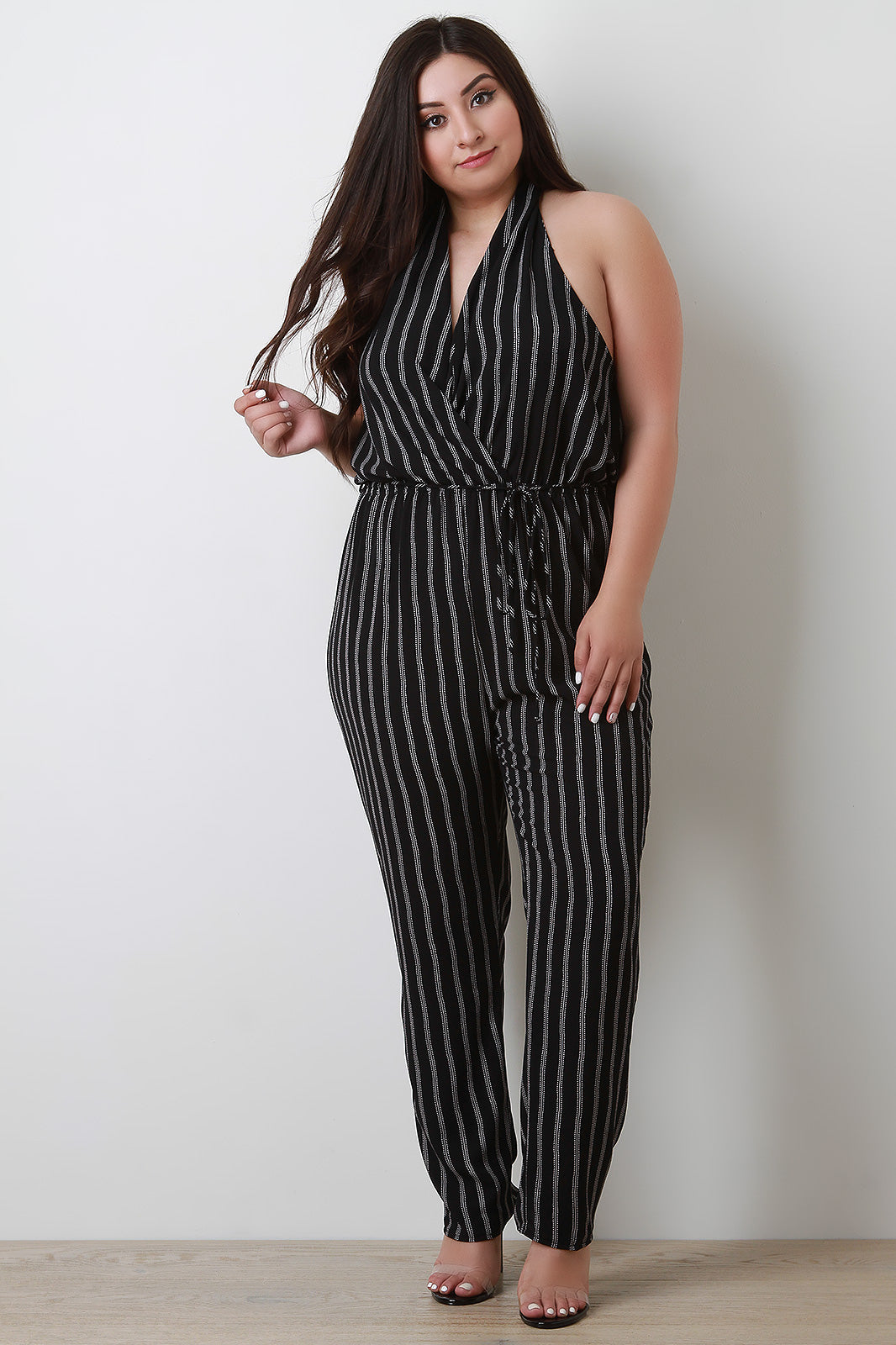 Striped Halter Waist Sash Jumpsuit - YuppyCollections