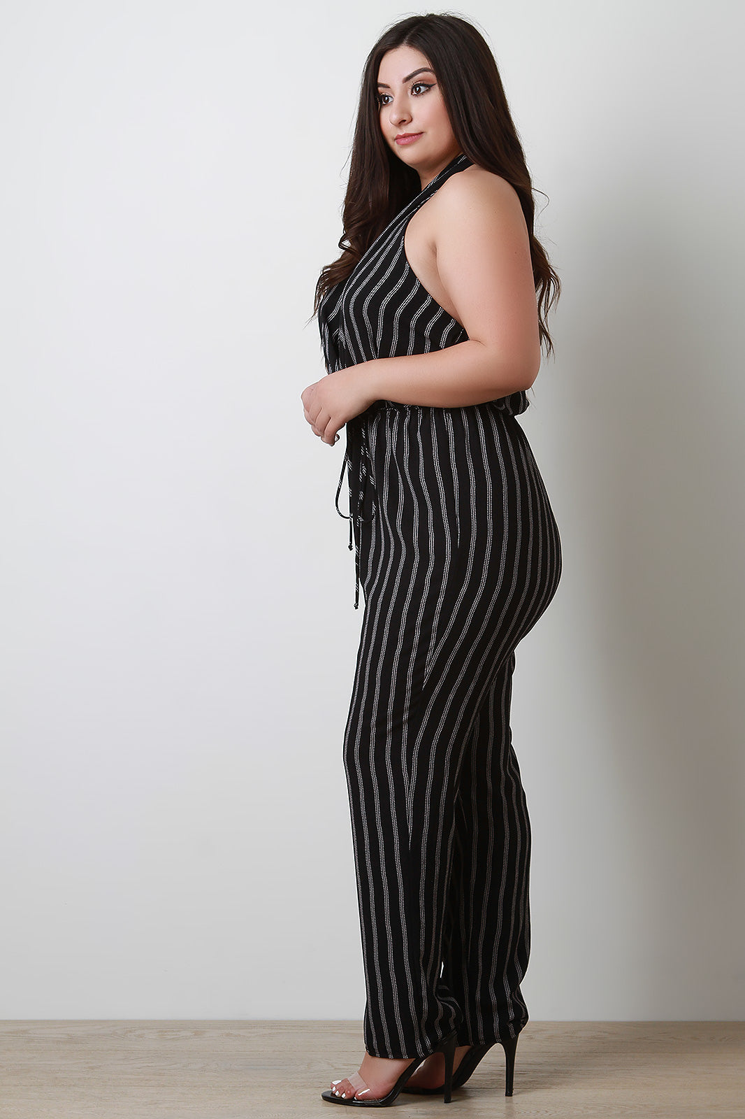 Striped Halter Waist Sash Jumpsuit - YuppyCollections