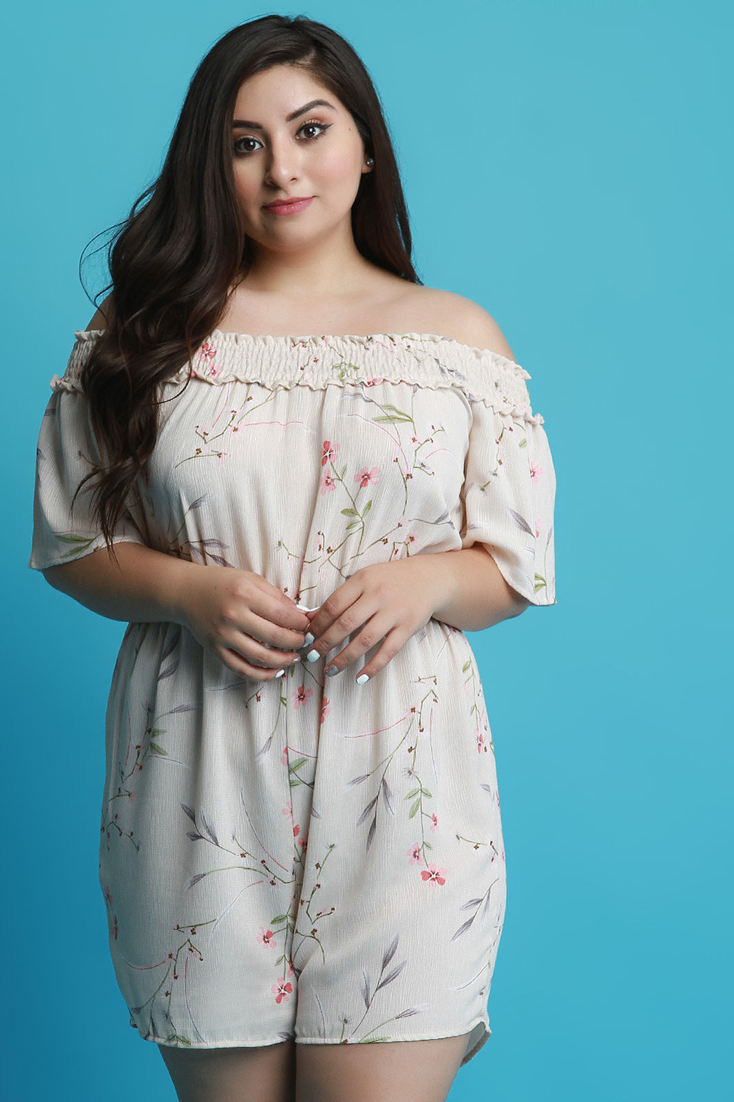 Smocked Off The Shoulder Floral Romper - YuppyCollections