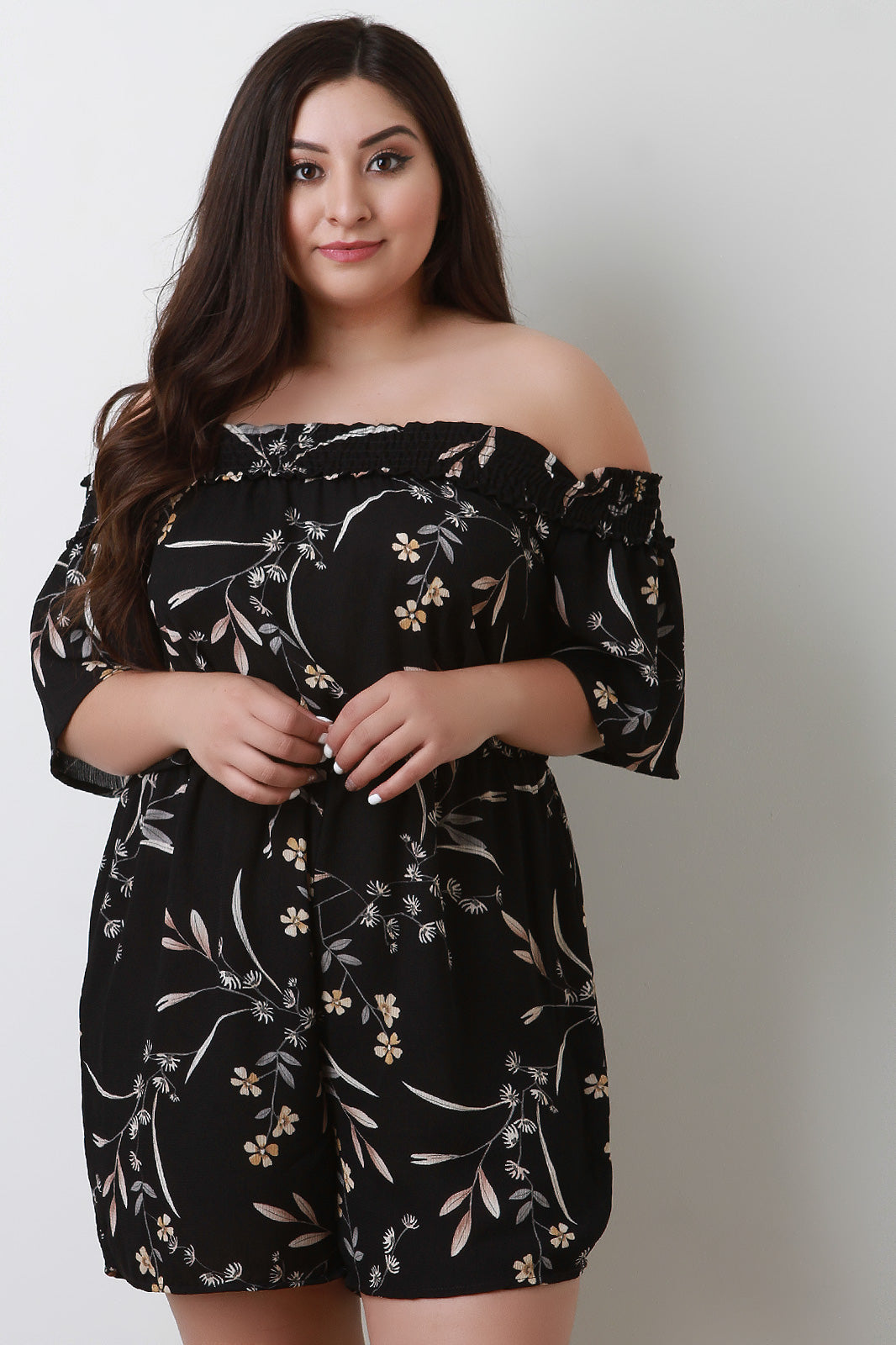 Smocked Off The Shoulder Floral Romper - YuppyCollections