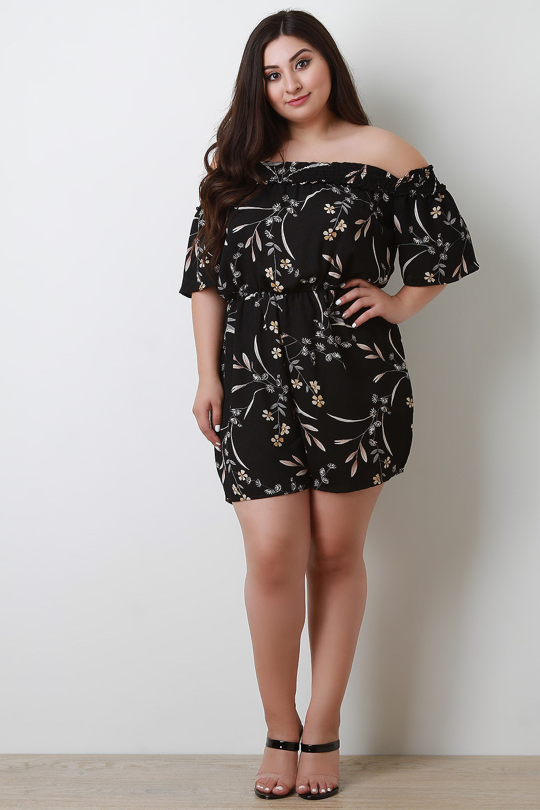 Smocked Off The Shoulder Floral Romper - YuppyCollections