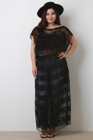 Eyelash Lace Boat Neck Cover-Up Maxi Dress - YuppyCollections