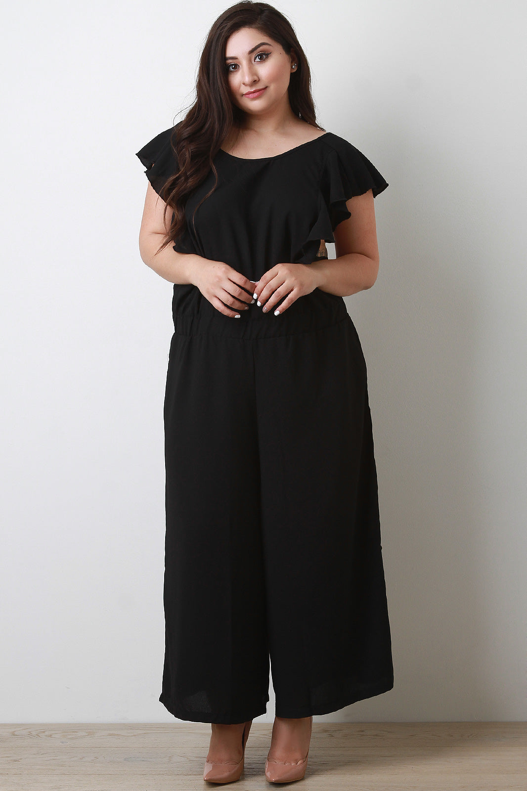 Ruffle Cap Sleeve Palazzo Jumpsuit - YuppyCollections