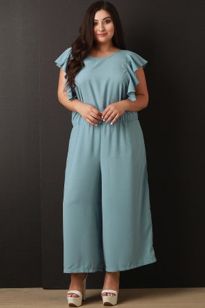 Ruffle Cap Sleeve Palazzo Jumpsuit - YuppyCollections