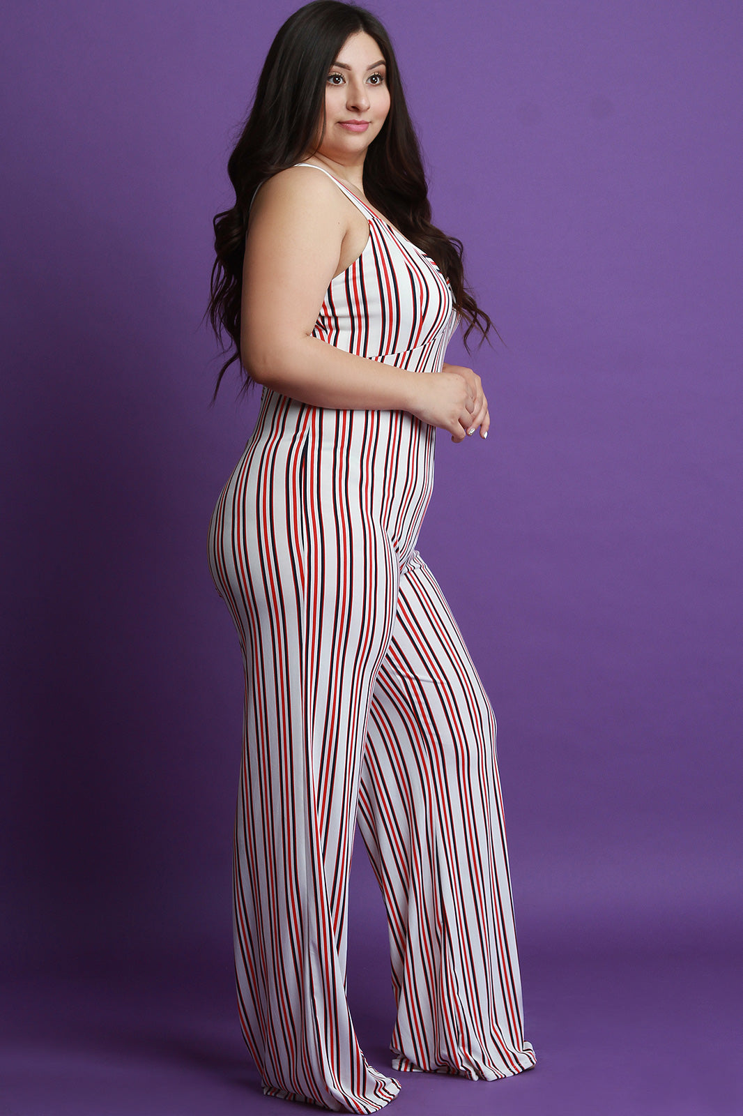 Vertical Striped Sleeveless Wide Leg Jumpsuit - YuppyCollections