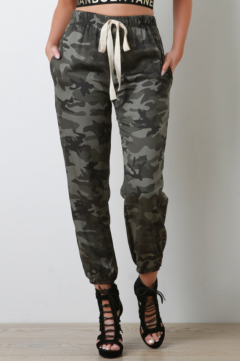 Camouflage High Waisted Drawstring Jogger Pants - YuppyCollections