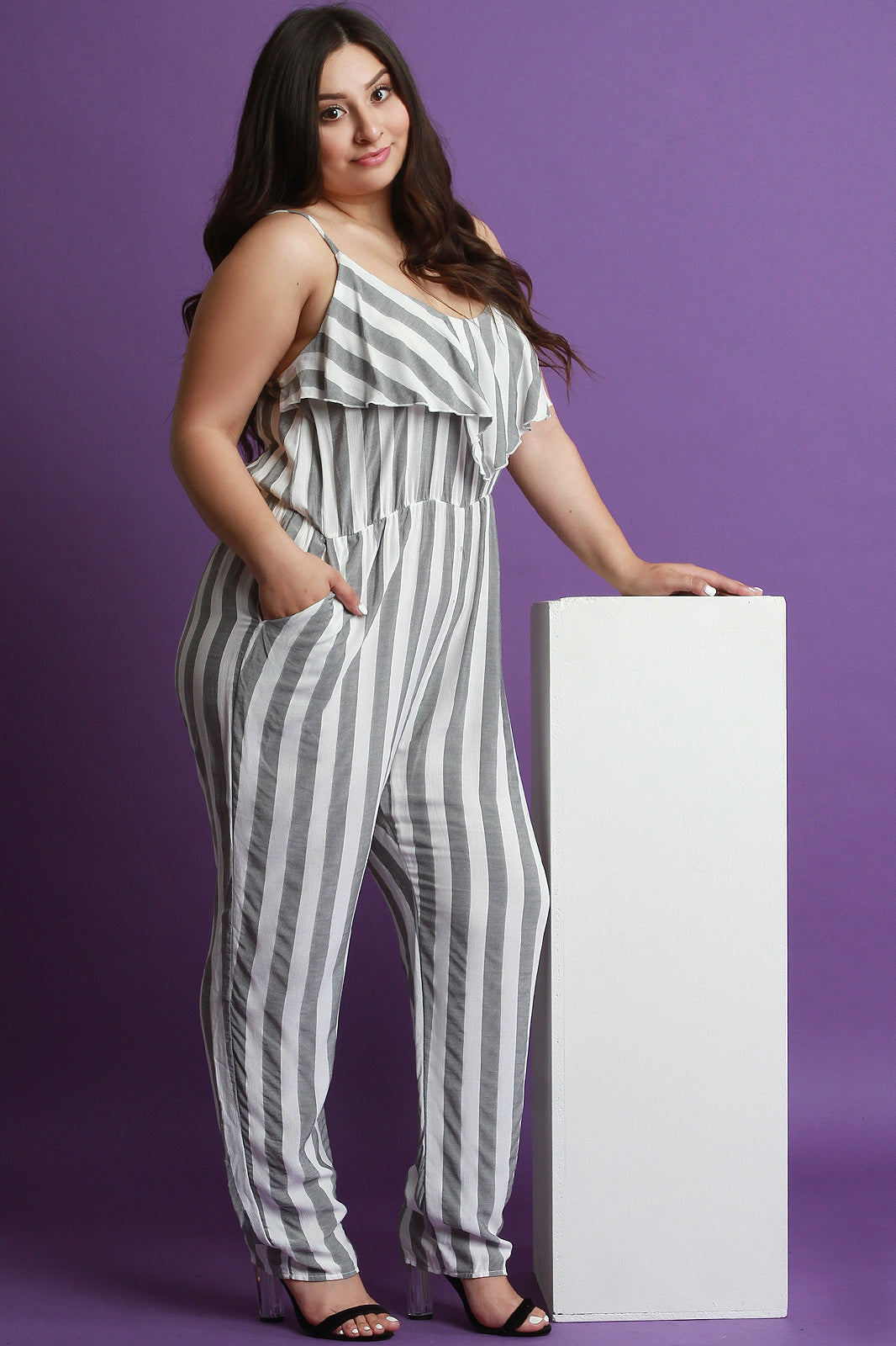 Striped Ruffle Tier Sleeveless Jumpsuit - YuppyCollections