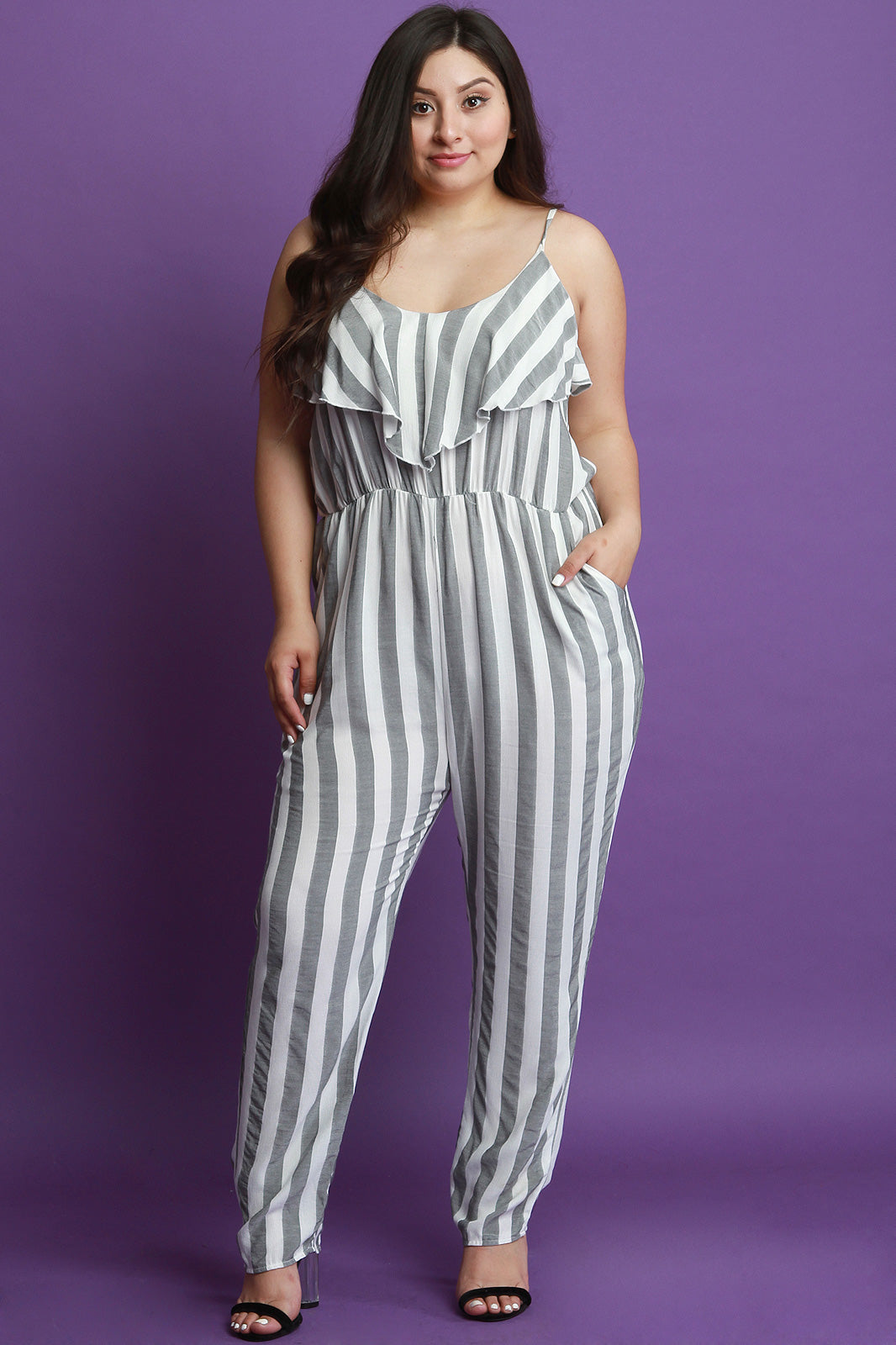 Striped Ruffle Tier Sleeveless Jumpsuit - YuppyCollections