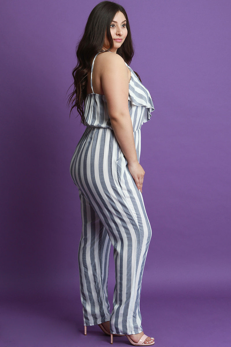 Striped Ruffle Tier Sleeveless Jumpsuit - YuppyCollections