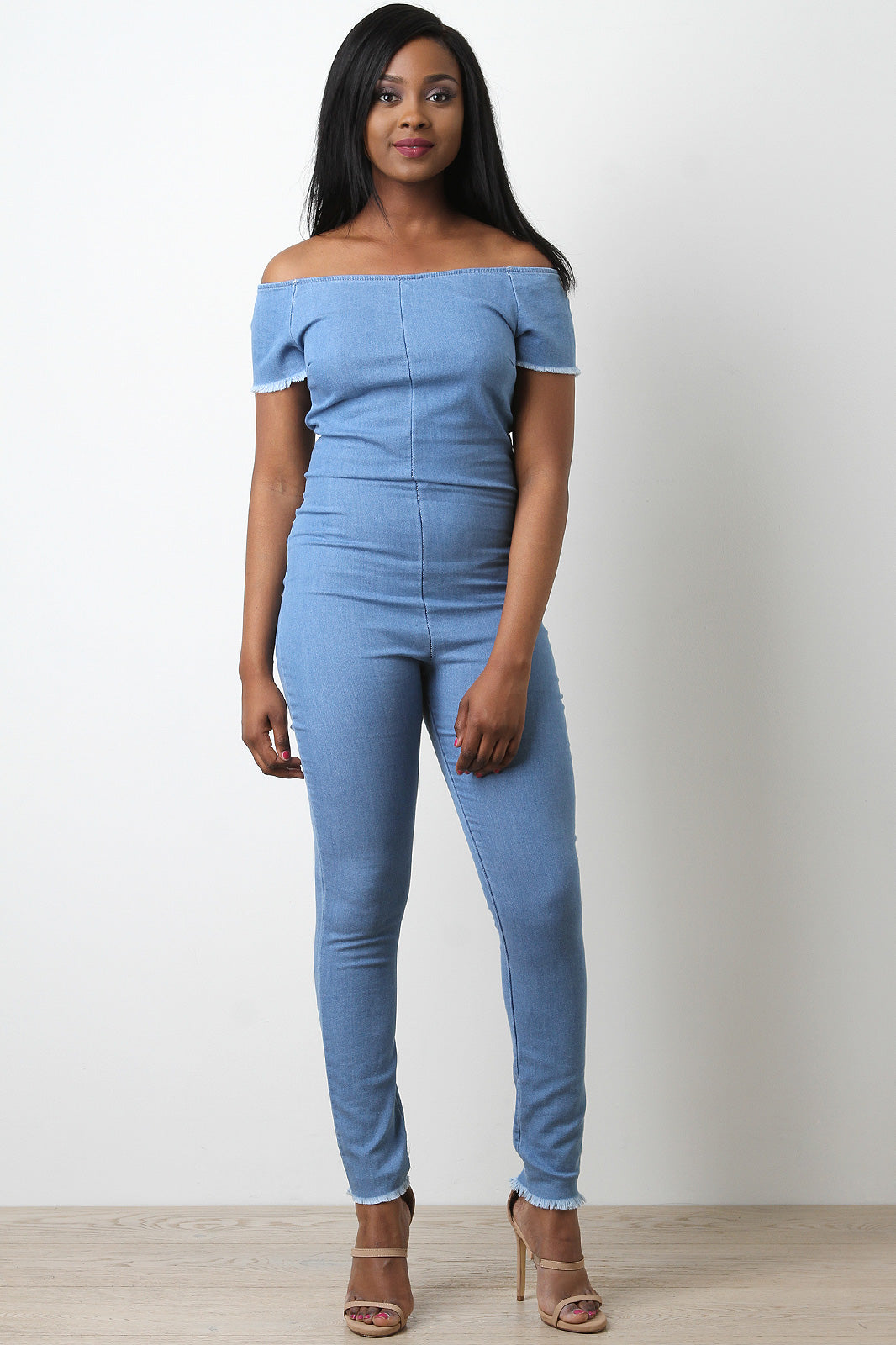 Chambray Knit Bardot Jumpsuit - YuppyCollections