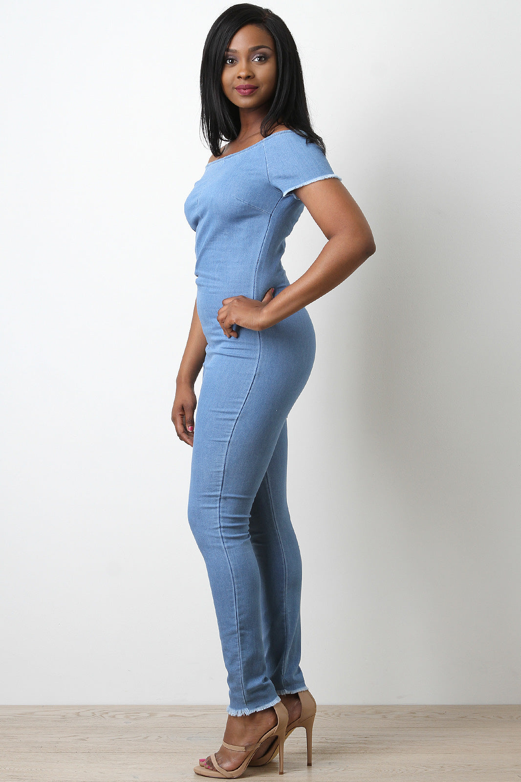 Chambray Knit Bardot Jumpsuit - YuppyCollections