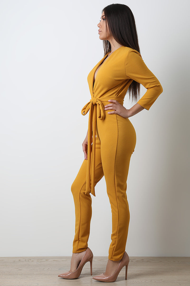 Quarter Sleeve V-Neck Jumpsuit - YuppyCollections