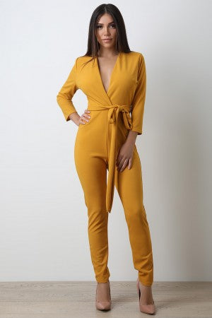 Quarter Sleeve V-Neck Jumpsuit - YuppyCollections