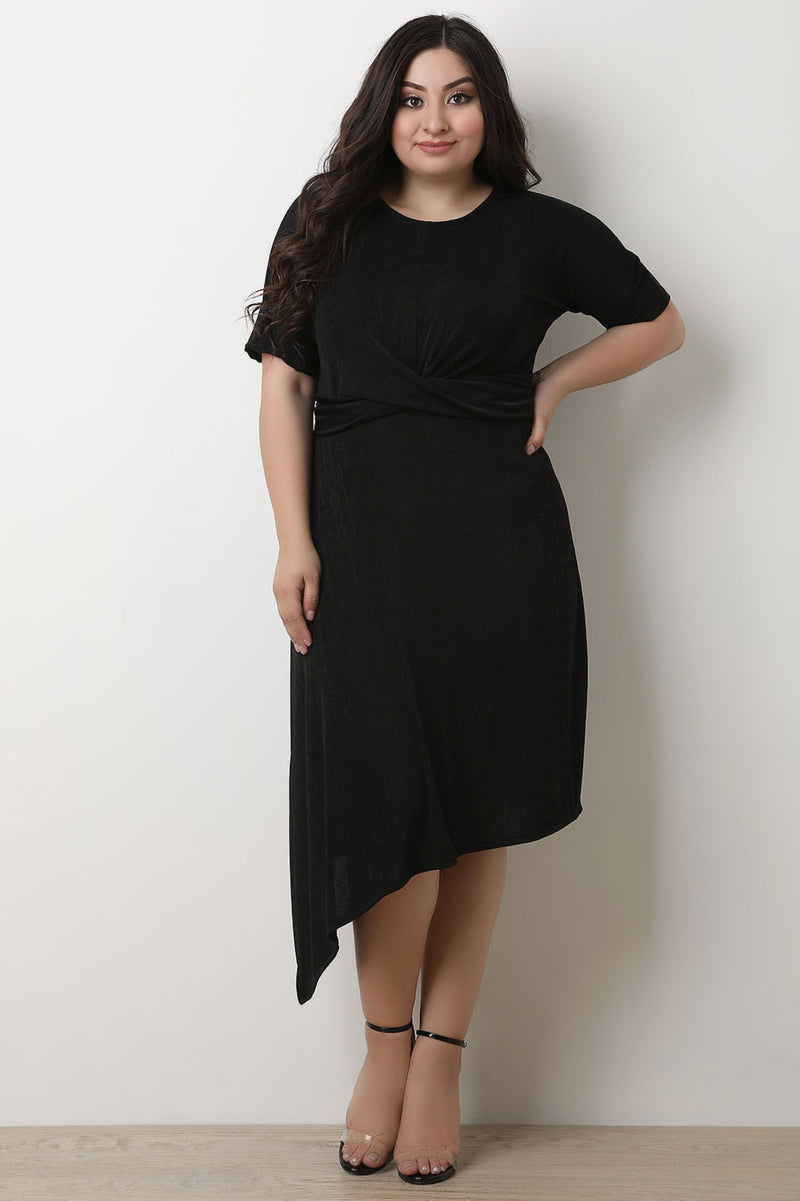 Twisted Front Short Sleeves Midi Dress - YuppyCollections