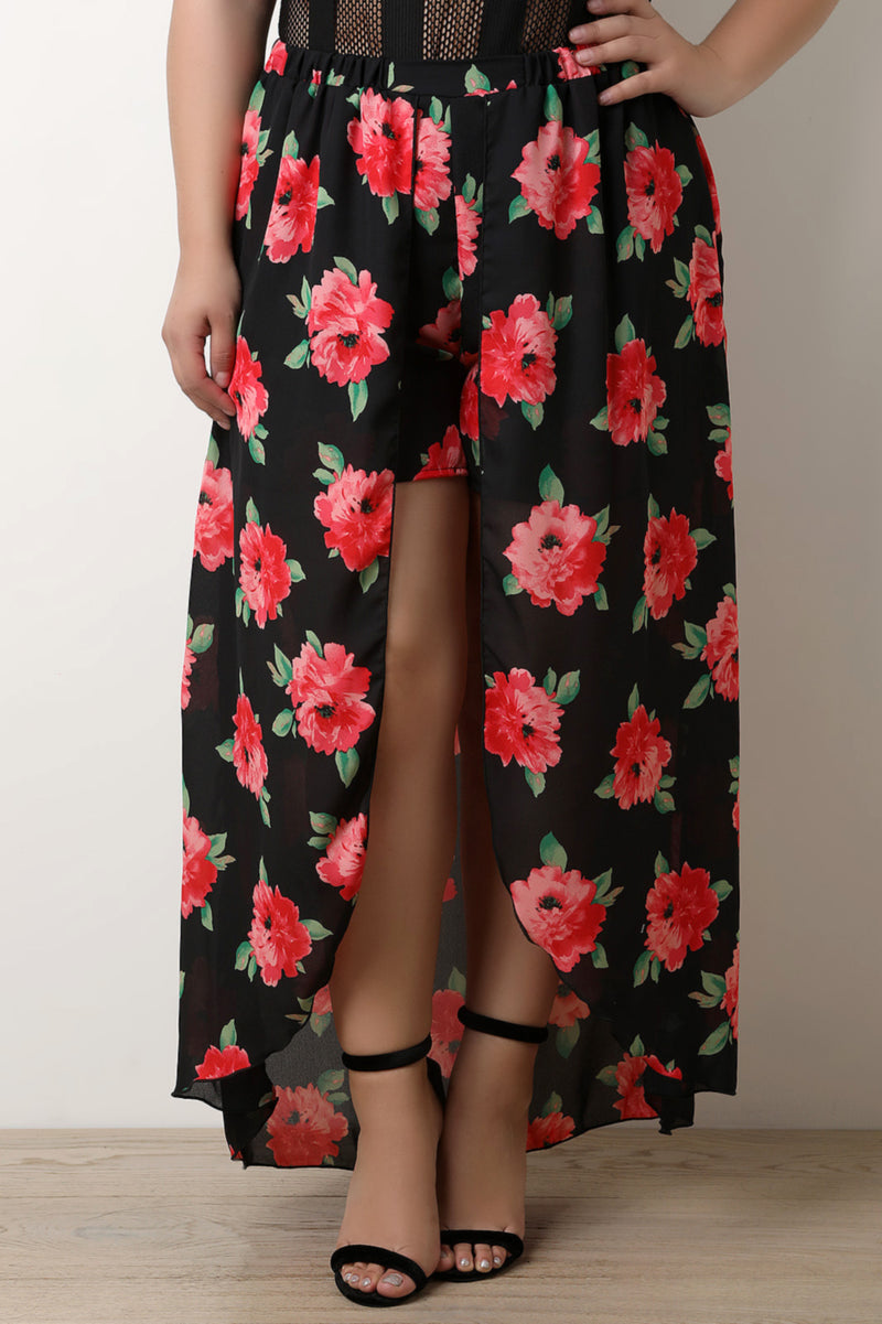 Floral Print Maxi Skort - YuppyCollections