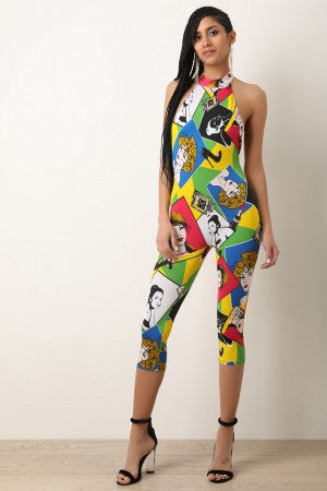 Pop Art Halter Capri Jumpsuit - YuppyCollections