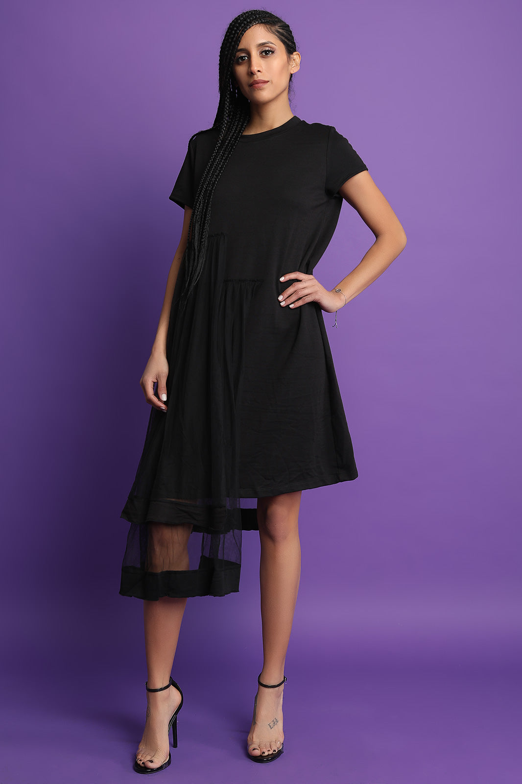 Asymmetrical Tulle Mesh Midi Dress - YuppyCollections