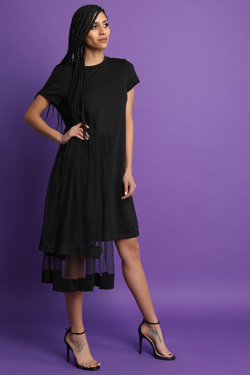 Asymmetrical Tulle Mesh Midi Dress - YuppyCollections