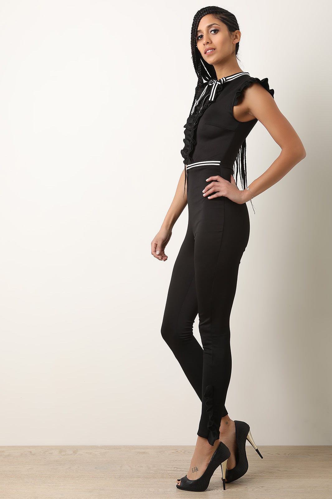 Ruffle Trim Fitted Jumpsuit - YuppyCollections