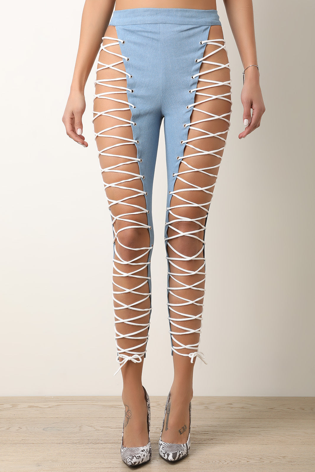 Lattice Lace-Up High Waisted Pants - YuppyCollections