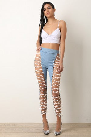 Lattice Lace-Up High Waisted Pants - YuppyCollections