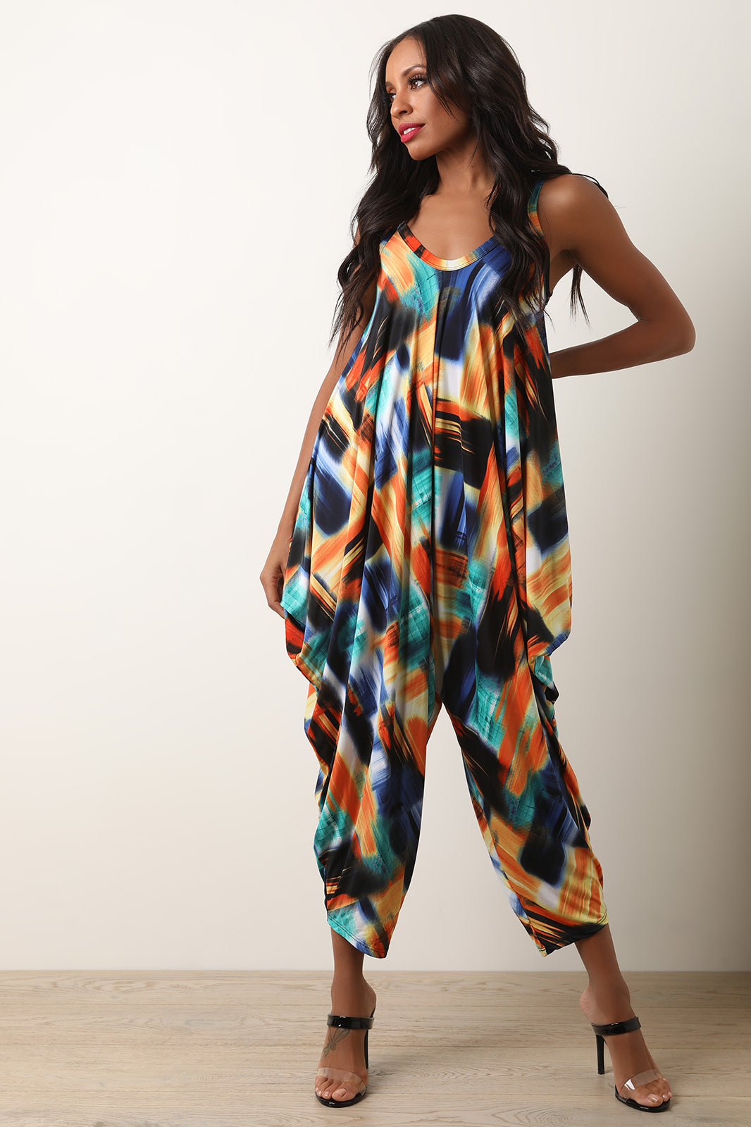 Abstract Print Sleeveless Harem Jumpsuit - YuppyCollections