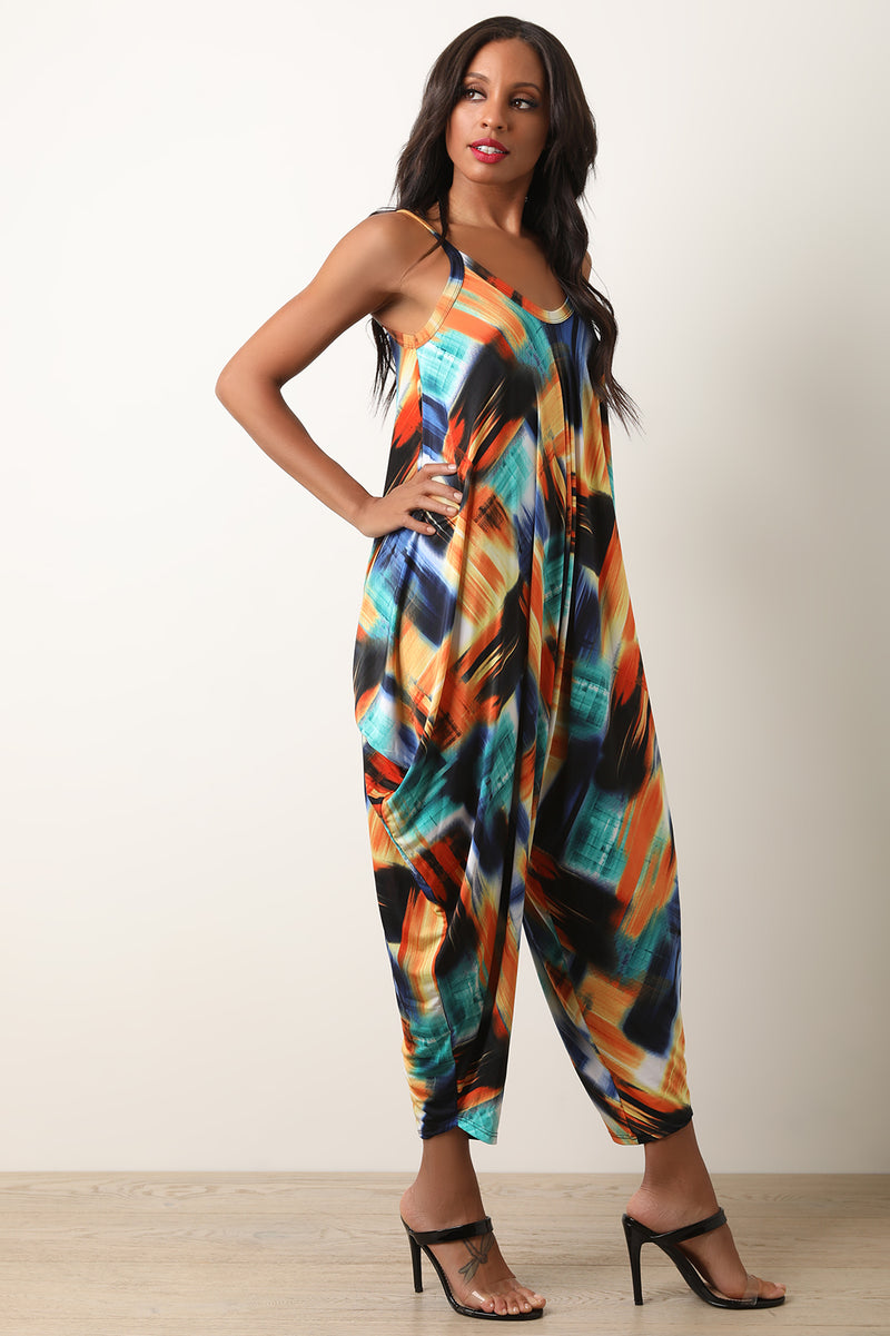 Abstract Print Sleeveless Harem Jumpsuit - YuppyCollections