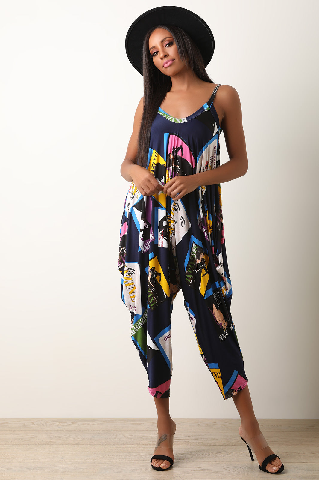 Graphic Pop Art Magazine Sleeveless Harem Jumpsuit - YuppyCollections